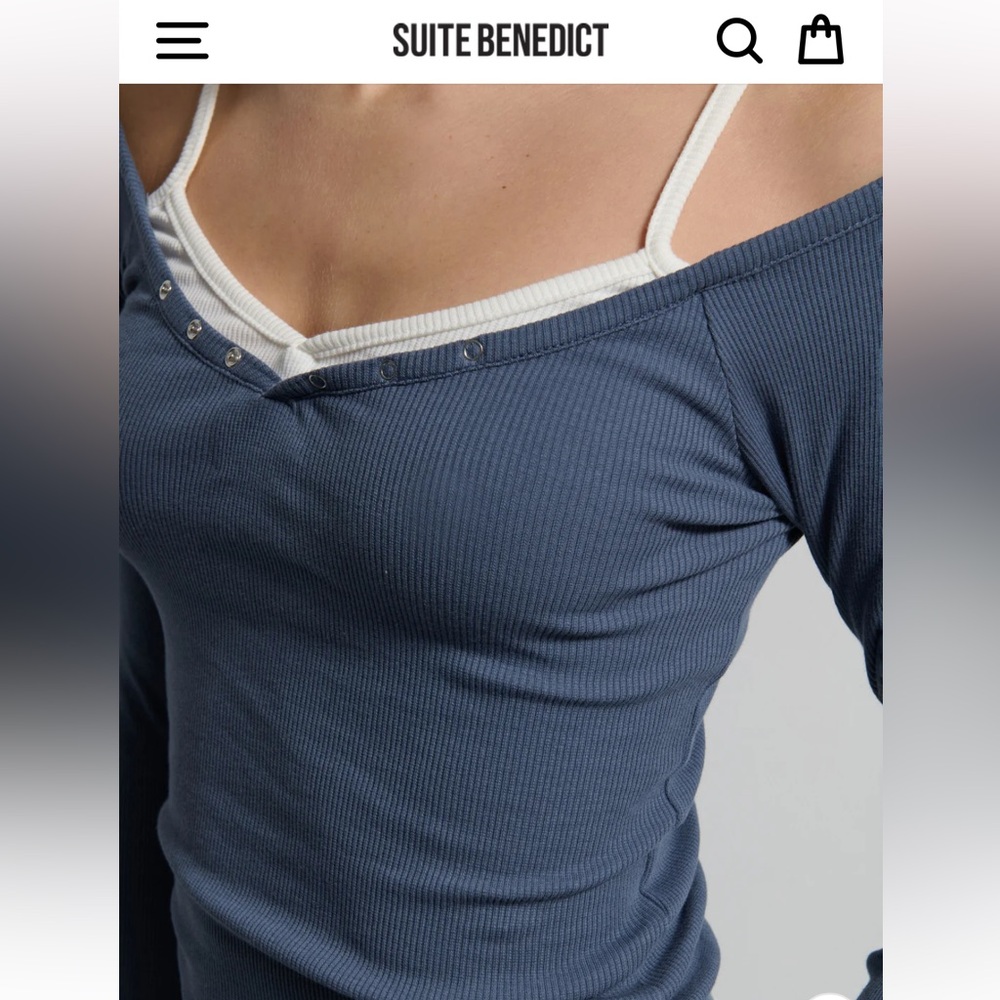 NWT Suite Benedict Italian Long Sleeve Tank Overlay Top Sz L grey white
